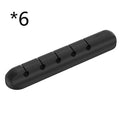 Black silicone desktop cable manager clips with strong double-sided glue for USB cables and wired headphones