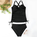 Women's black high-waist nylon bikini set with backless design for swimming sports