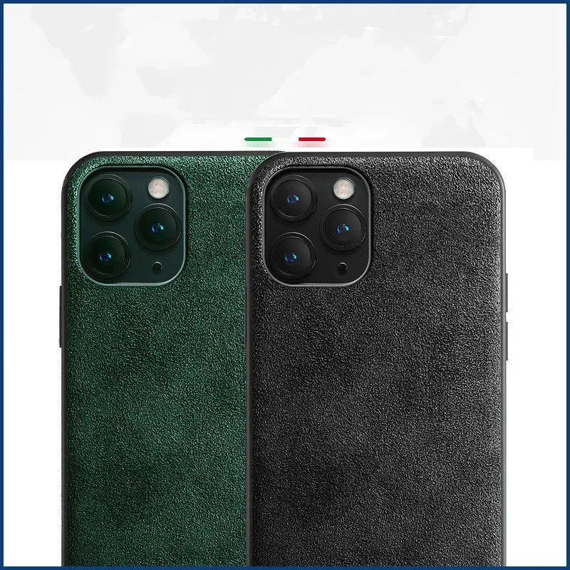 Suede full-cover iPhone case in dark blue, dark night green and elegant black colours.