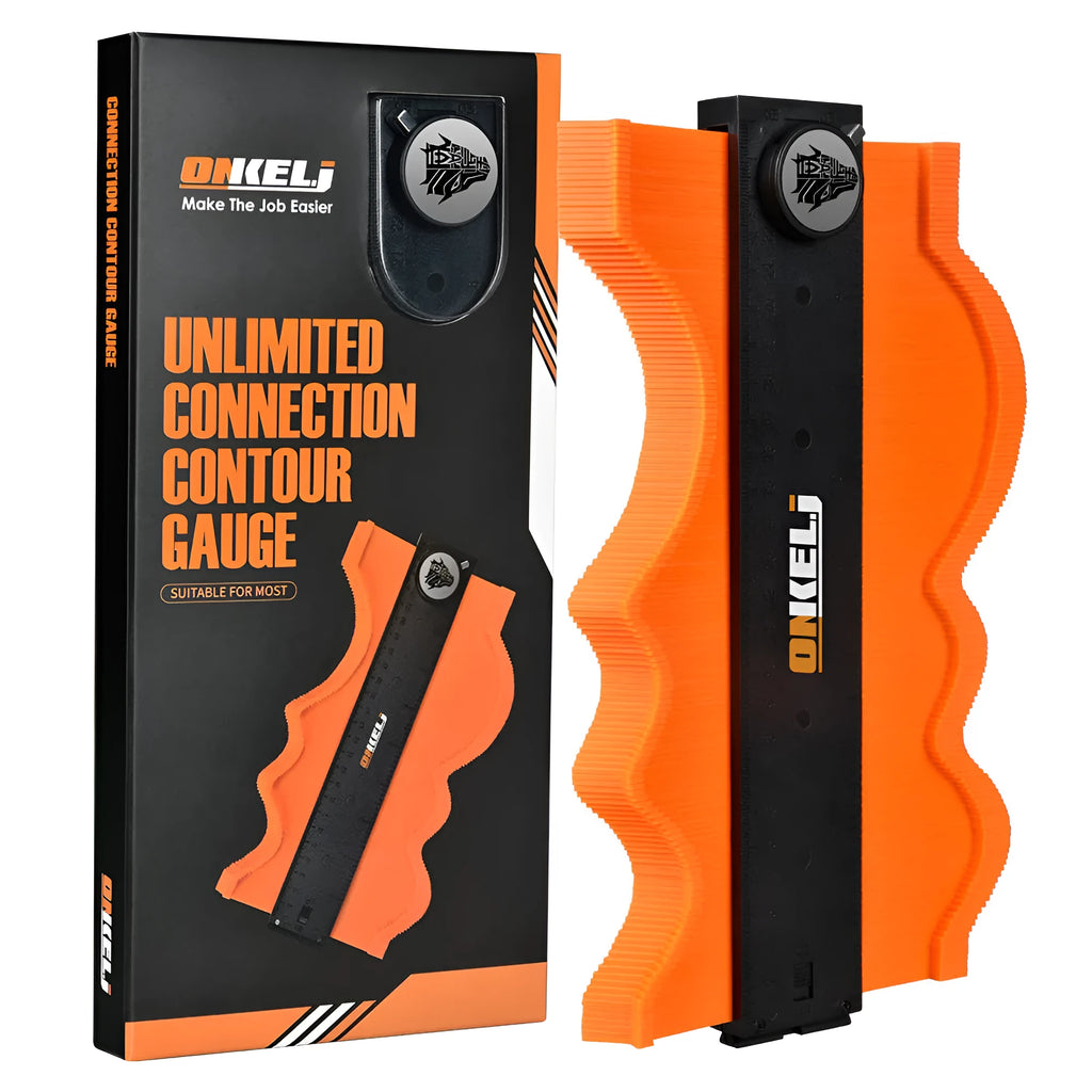 Silver and black 10-inch locking contour gauge with multiple pins for measuring profiles.