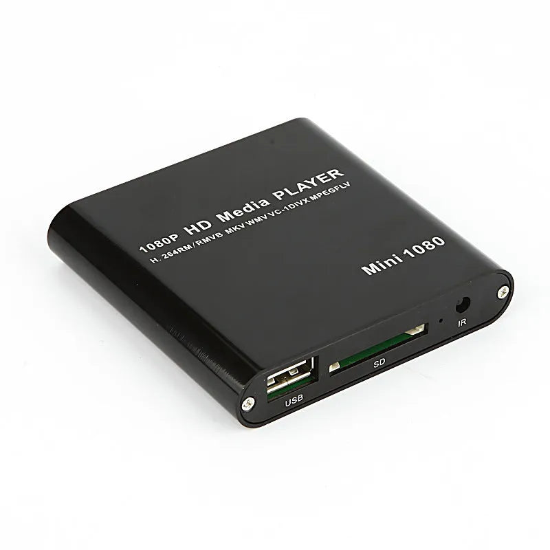 Compact blue metal 1080P Full HD media player with HDMI for USB and SD cards