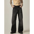 Black loose-fit straight-leg jeans with a zip fly in an American retro style.