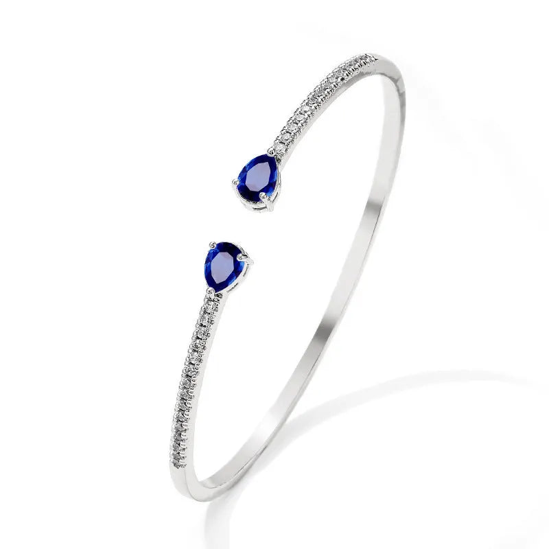 Copper bracelet with inlaid zircon decoration in simple style, white and blue colour options