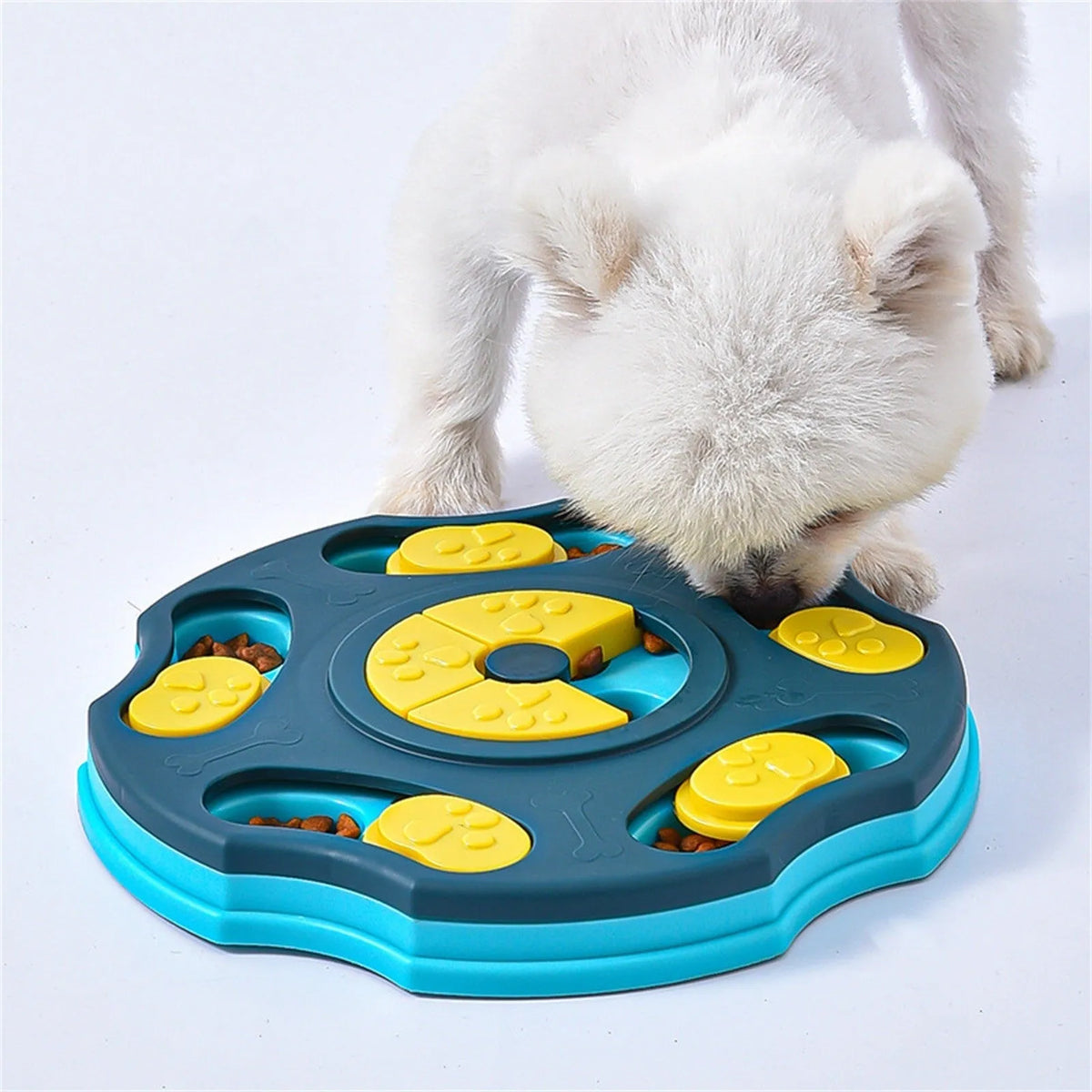 Blue dog puzzle toy feeder with interactive food searching games for aggressive chewers