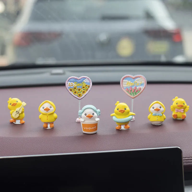 PVC duckling car interior decoration set with 6 duck figures and welcome sign for dashboard