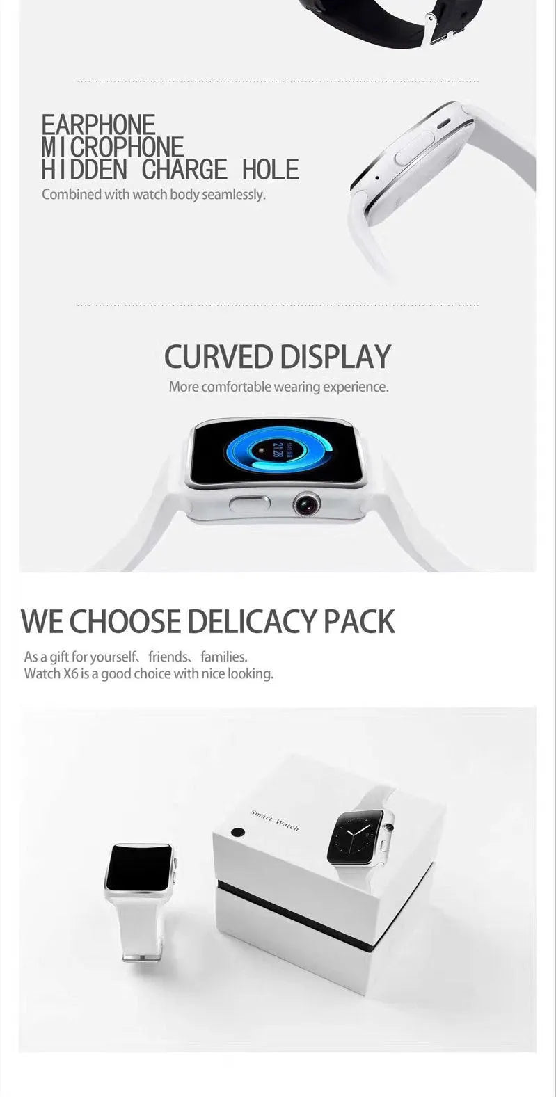 Smart watch with 1.54-inch IPS touch screen and black silicone strap on wrist