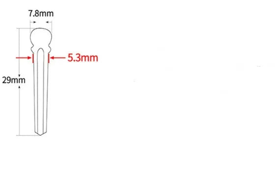 Six matt black ebony guitar string nails with a 5.3mm bayonet diameter for folk acoustic guitars.