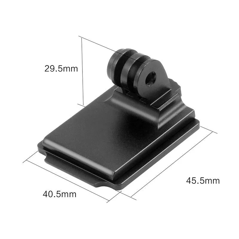 Aluminium alloy helmet camera mounting bracket for GOPRO and action cameras.