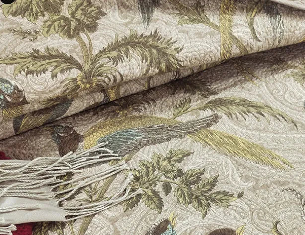 Blue cotton quilted bedspread set with American floral and bird pattern, size 230x250 cm.