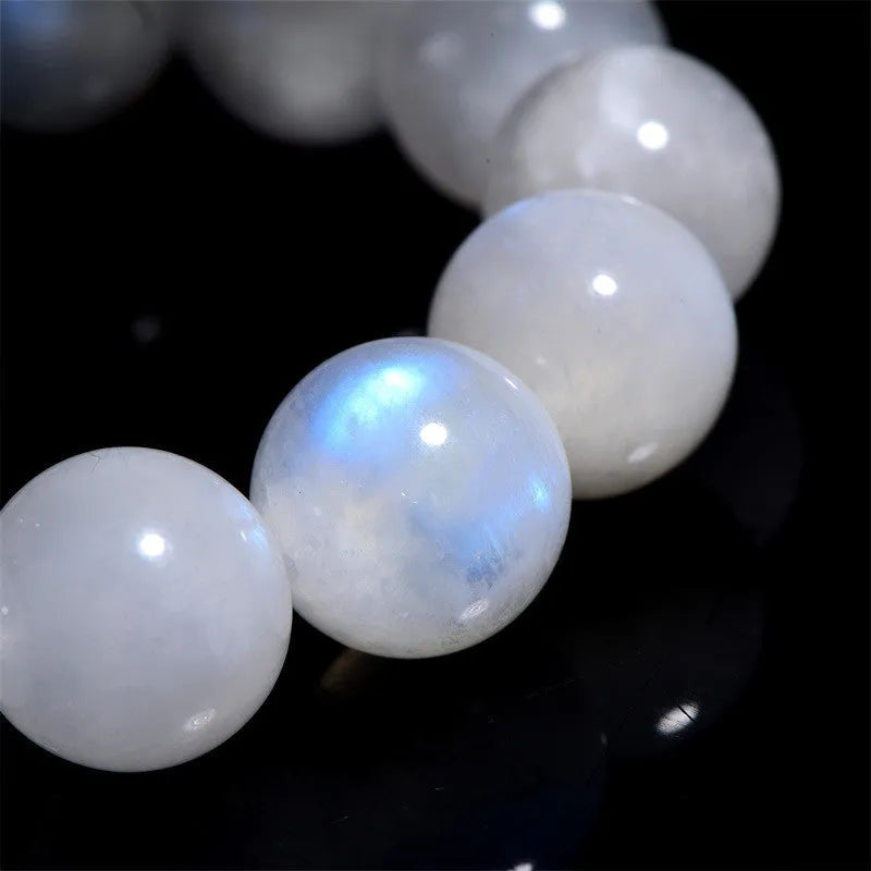 Natural blue moonlight moonstone round bead bracelet with geometry shape in white