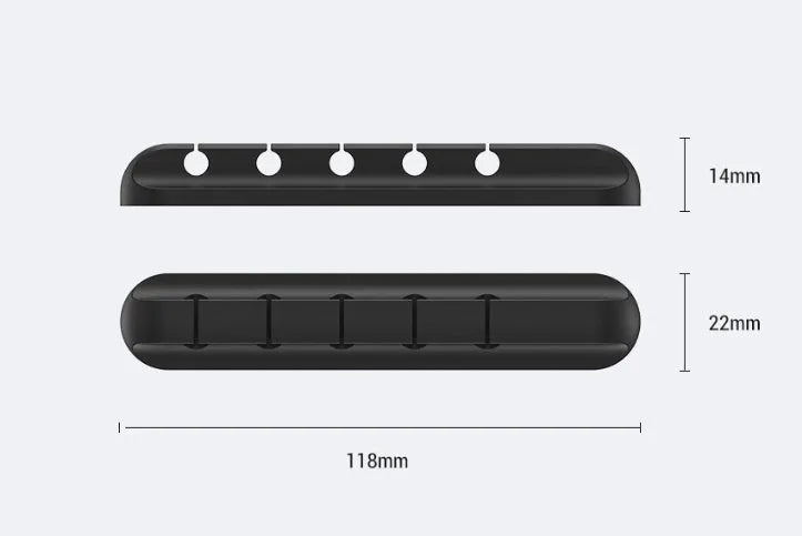 Black silicone desktop cable manager clips with strong double-sided glue for USB cables and wired headphones
