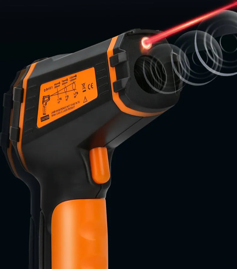 ST390A model handheld infrared thermometer with laser pointer for surface temperature measurement.