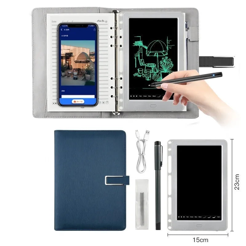 85-inch electronic writing pad with stitching design and smart pen on a desk