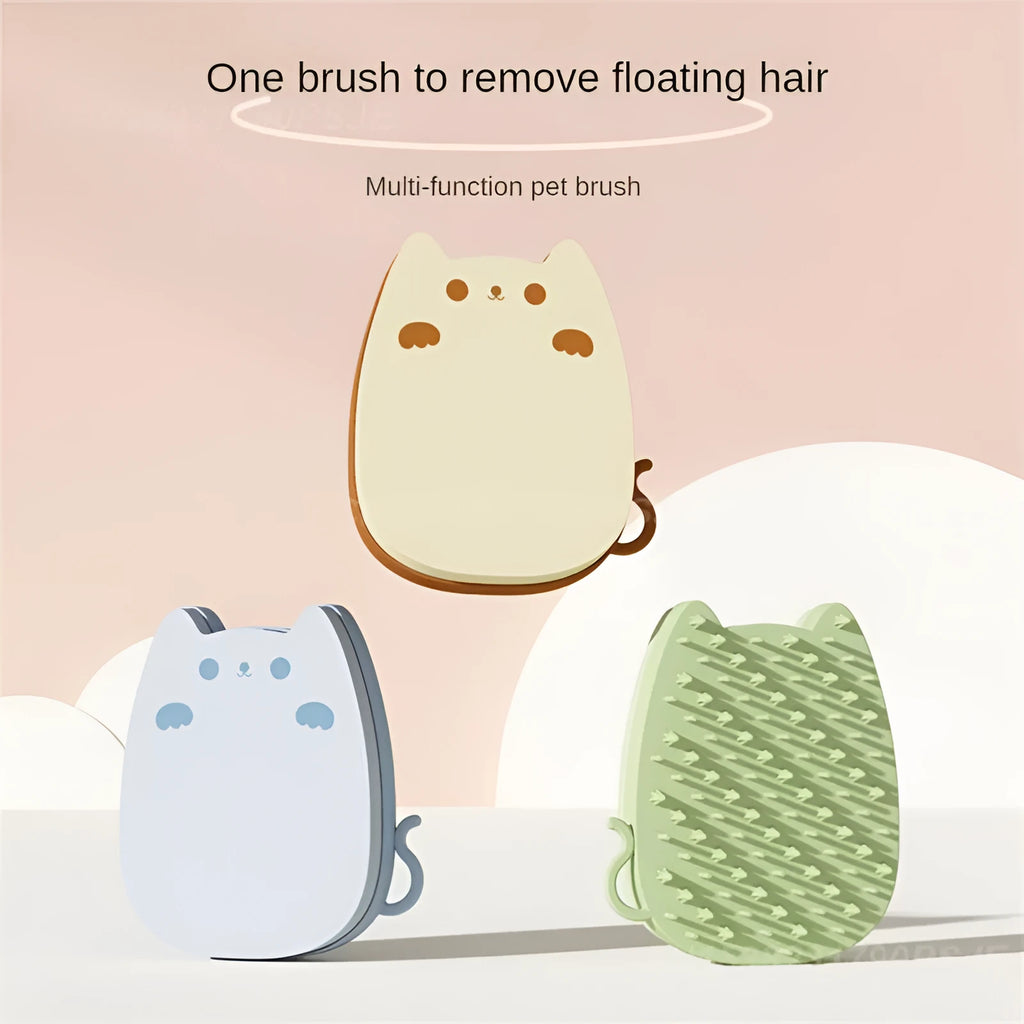 Blue sponge and silicone pet comb with dual-length bristles for grooming cats and dogs.