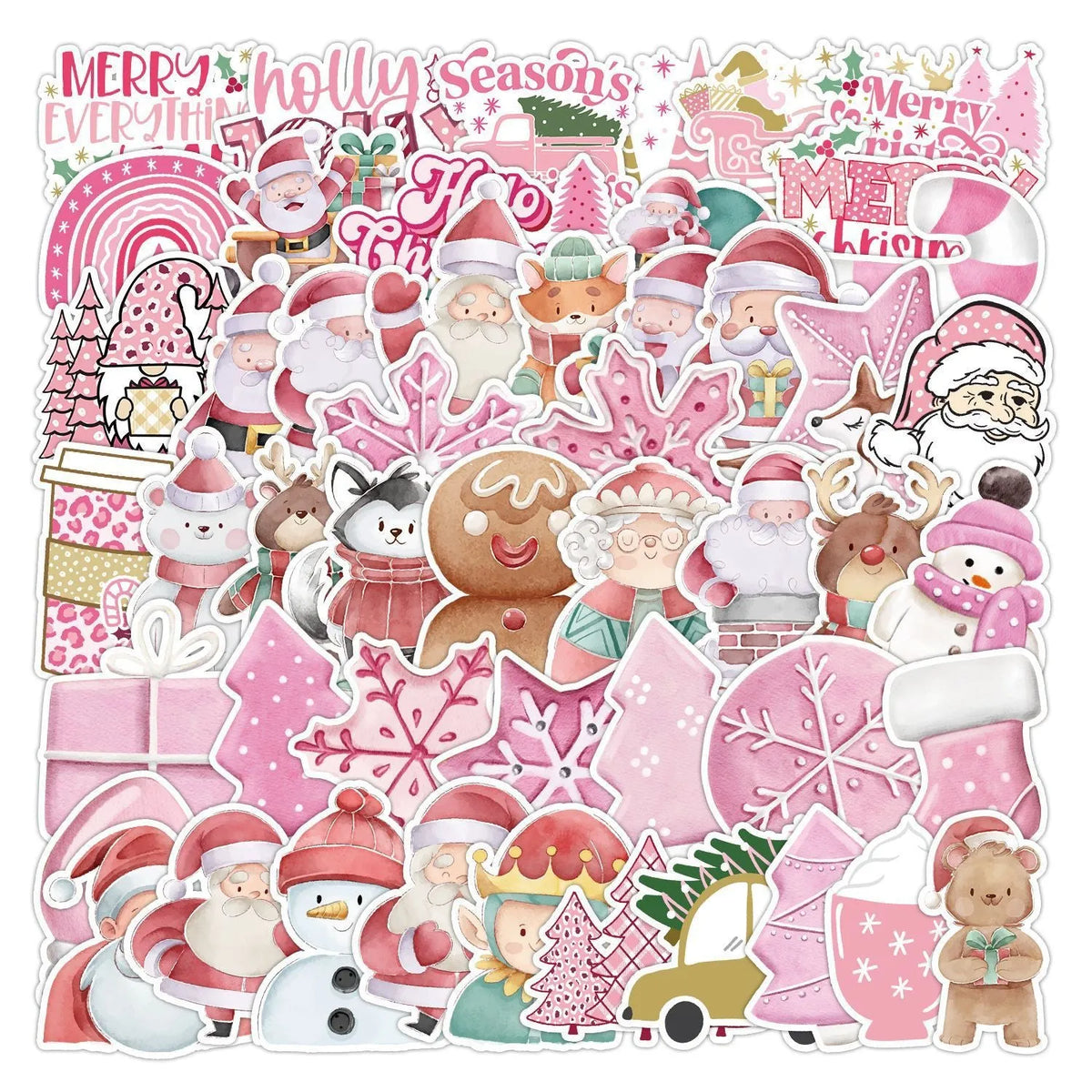 50-pack of cute Christmas themed waterproof stickers for cars and electronics