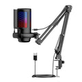 USB condenser microphone with RGB lighting effects and heart-shaped pickup pattern