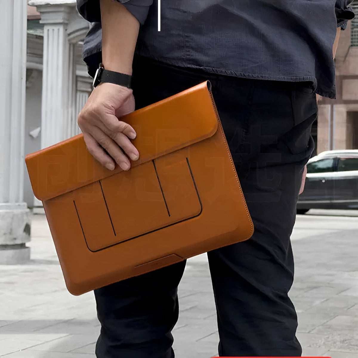 13.3-inch black and brown laptop bracket bag with dual-angle adjustable stand for business professionals