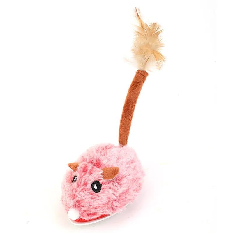 Interactive electric mouse cat pole toy in plush material with Type C charging port