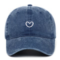 Retro baseball cap with embroidered small love design in soft cotton fabric, adjustable sizing