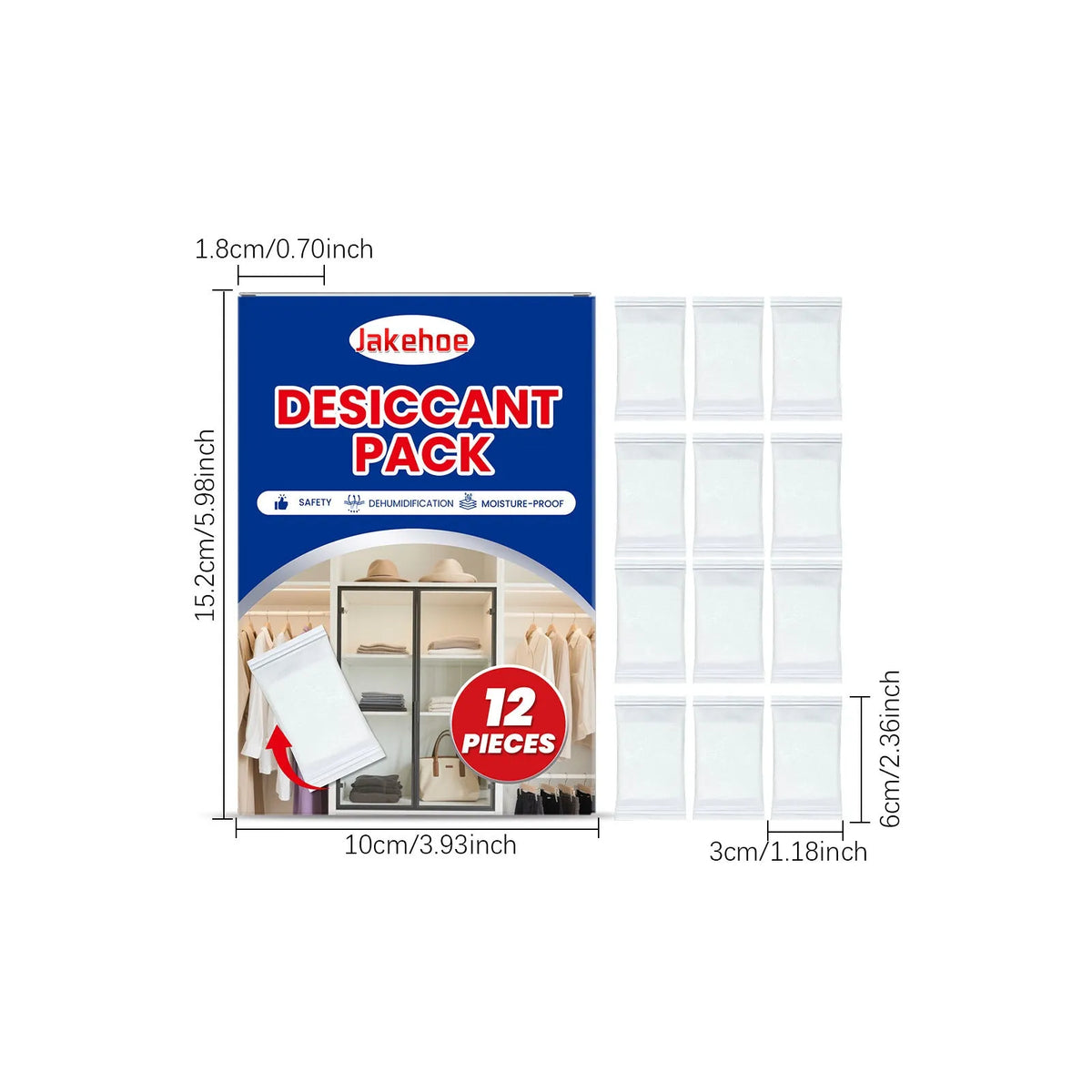 Pack of 12 calcium chloride desiccant bags for household moisture absorption