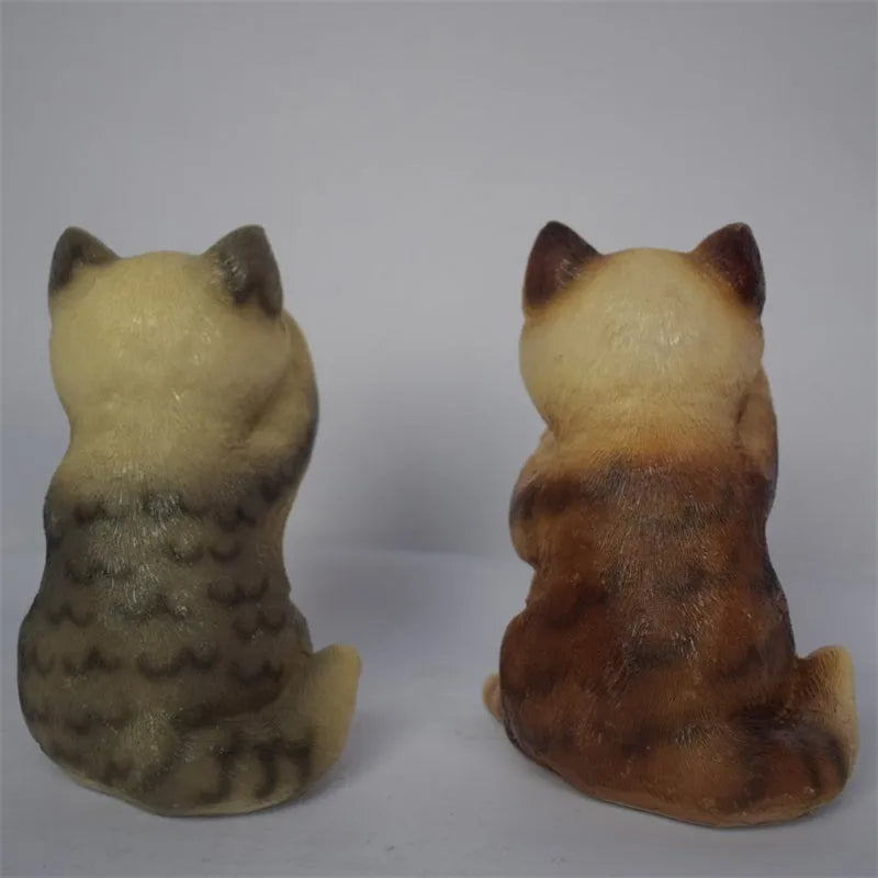 Brown cat-shaped solar lawn light for garden pathway illumination with weather-resistant resin construction