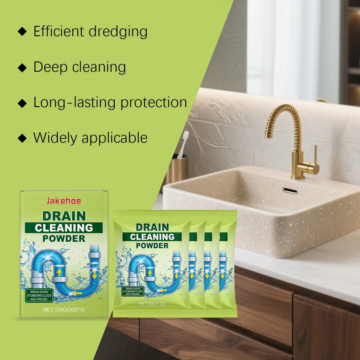 120g container of drain cleaning powder for sink and bath blockages