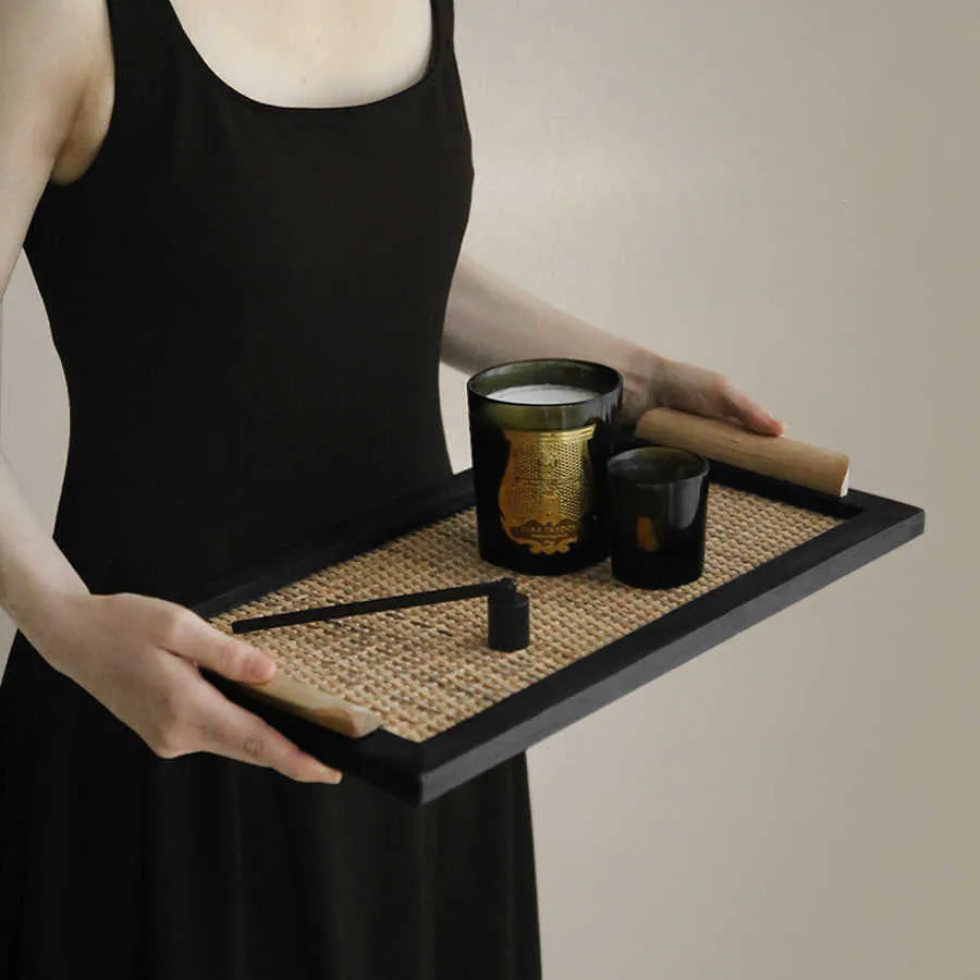 Pine wood dining tray with compartments in elegant house design, shown in small and large size options