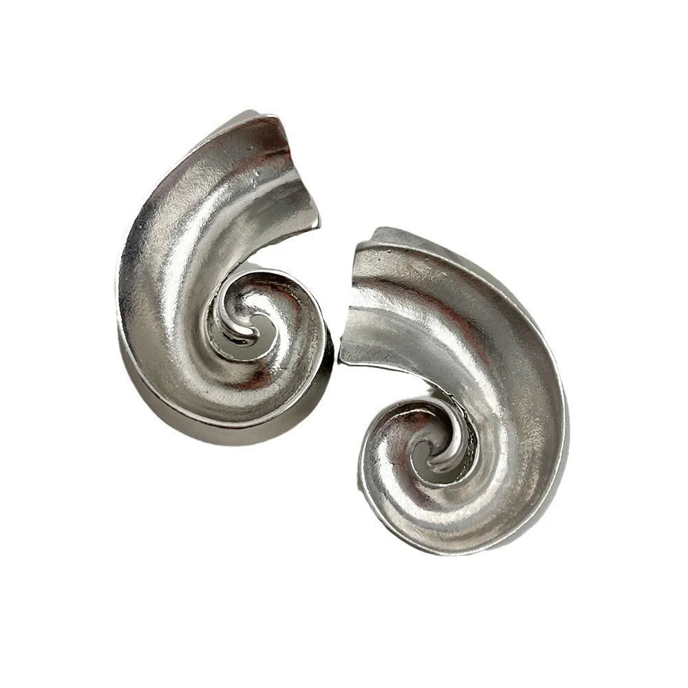 Gold and silver retro geometric ear studs with 5cm triangle design