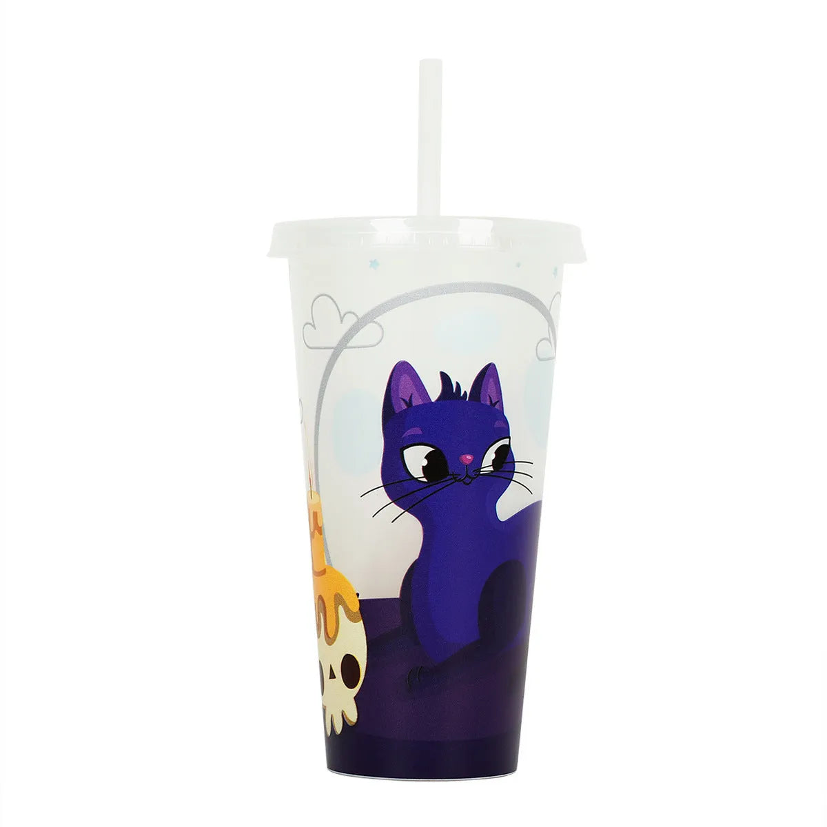 720ml plastic Halloween sippy cup with luminous straw showing cylindrical shape