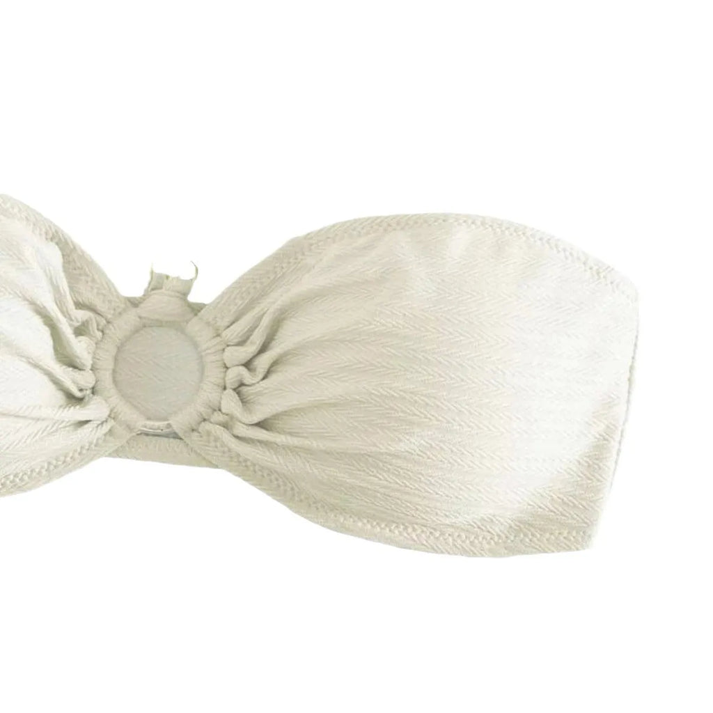 Women's solid colour halterneck bikini set on a mannequin, showing front view in one of four colour options.