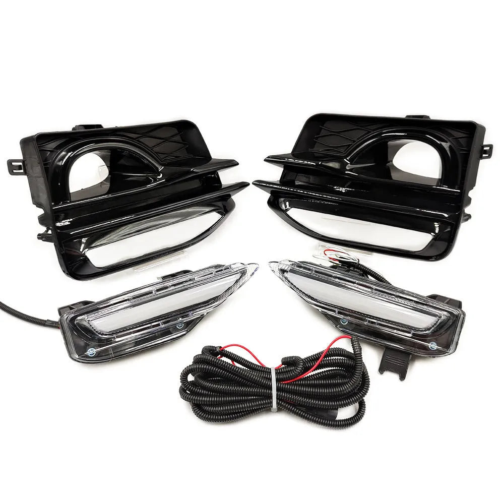 Infiniti Q50 Q70 front bumper LED turn signal and daytime running lamp assembly with ABS housing.