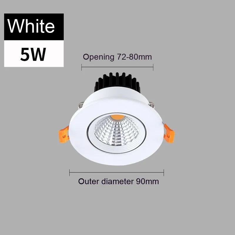 Modern aluminium recessed LED ceiling spotlight with anti-glare design, shown in a white finish