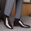 Men's black and brown business formal shoes with classic toe shape in artificial PU material