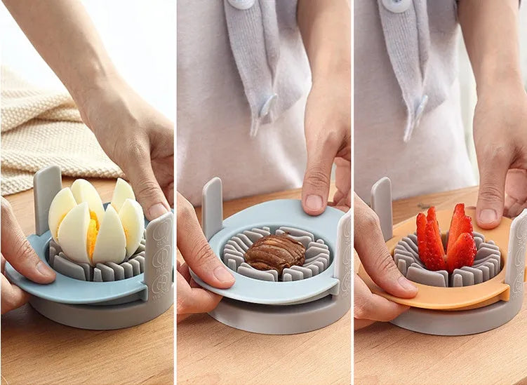 3-in-1 manual egg slicer and cutter, 14 x 10.5 x 7.4 cm, in blue, orange or red with stackable design