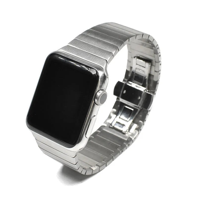 Stainless steel metal chain Apple Watch strap with butterfly buckle closure