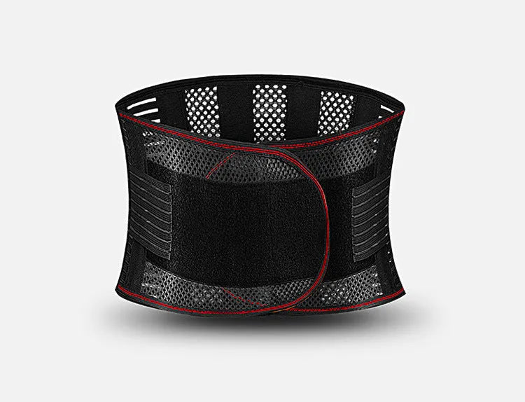 Black sports waist support belt with steel plate for lumbar protection during athletic activities