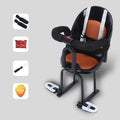 Black high carbon steel front baby seat for child on scooter, dimensions 20cm by 20cm by 53cm