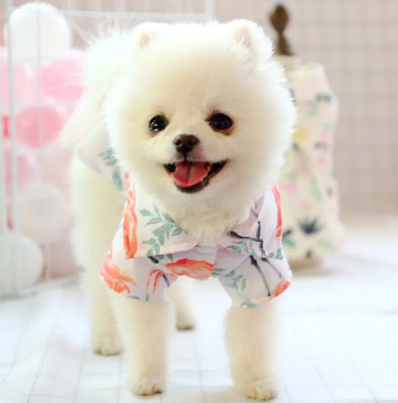 Small dog thin summer shirt in flamingo or dragonfly design, sizes XS to XL