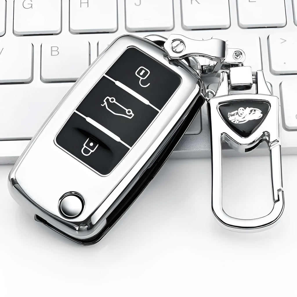 TPU car key case buckle set for Volkswagen Model A folding key in blue, pink, red, or silver
