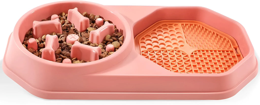 Blue interactive slow feeder dog bowl with maze design and non-slip pads for healthy eating