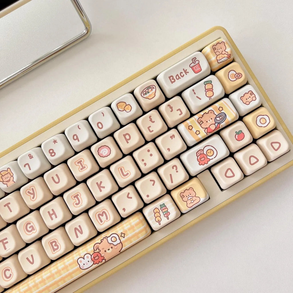 140 PBT key caps with rabbit bear restaurant designs in EOA height profile