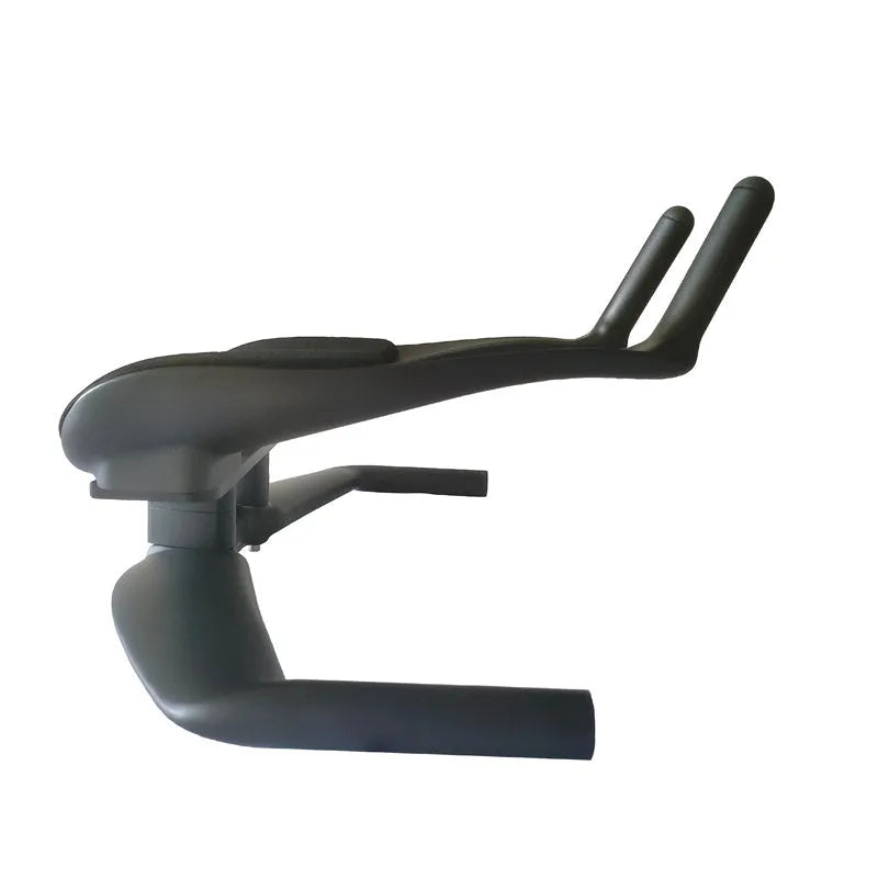 Black carbon fibre bicycle time trial handlebar showing aero profile and 31.8mm clamp area.