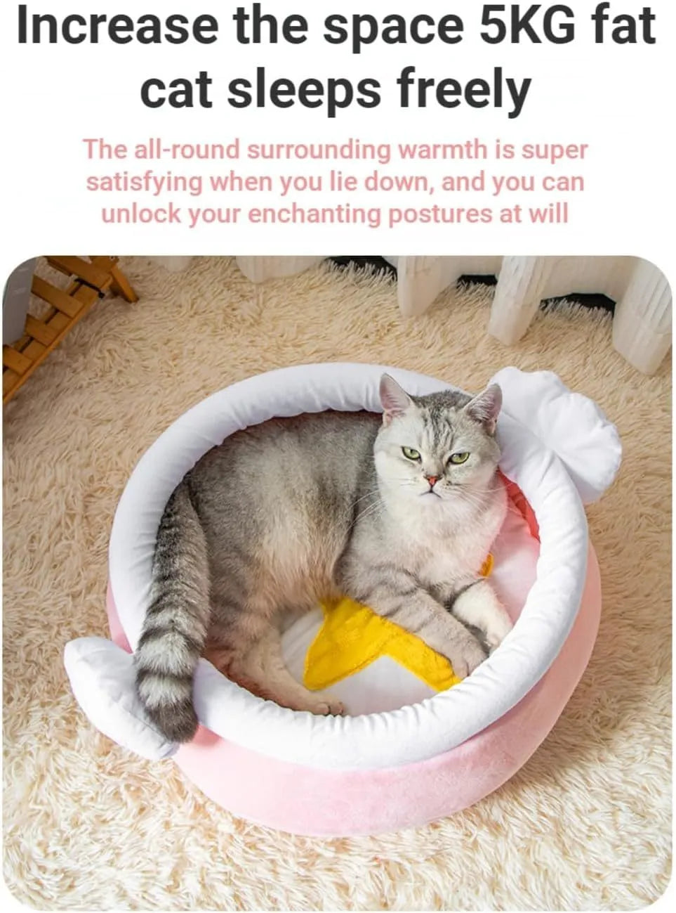 Honey pot magic shape cat bed with removable pad in pink or yellow colour
