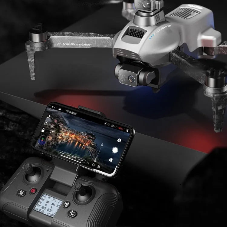 White folding quadcopter drone with camera, remote control, batteries, and shoulder bag