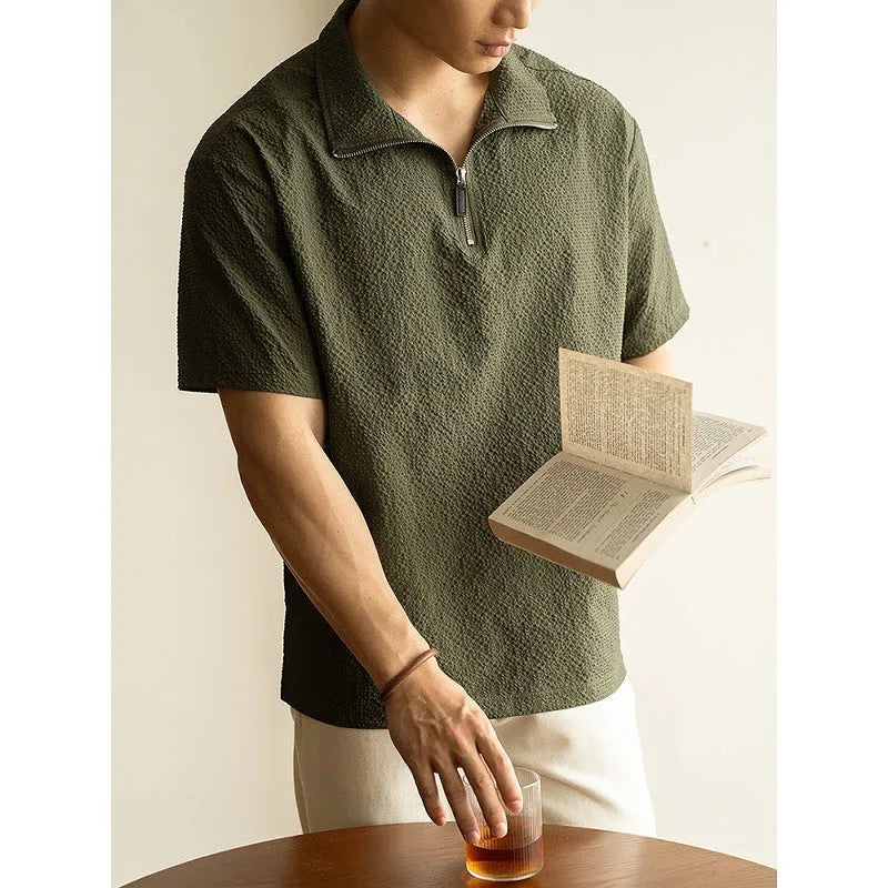 Men's loose fit cedar green short sleeve t-shirt made from quick-drying polyester fabric.