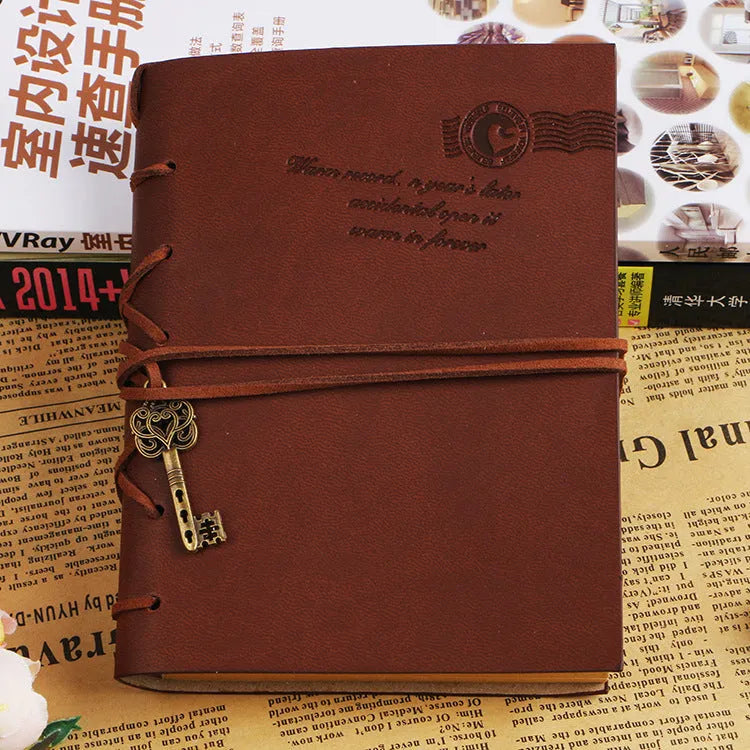 Retro bandage faux leather notebook with 160 sheets, available in large and small sizes with white or kraft paper.