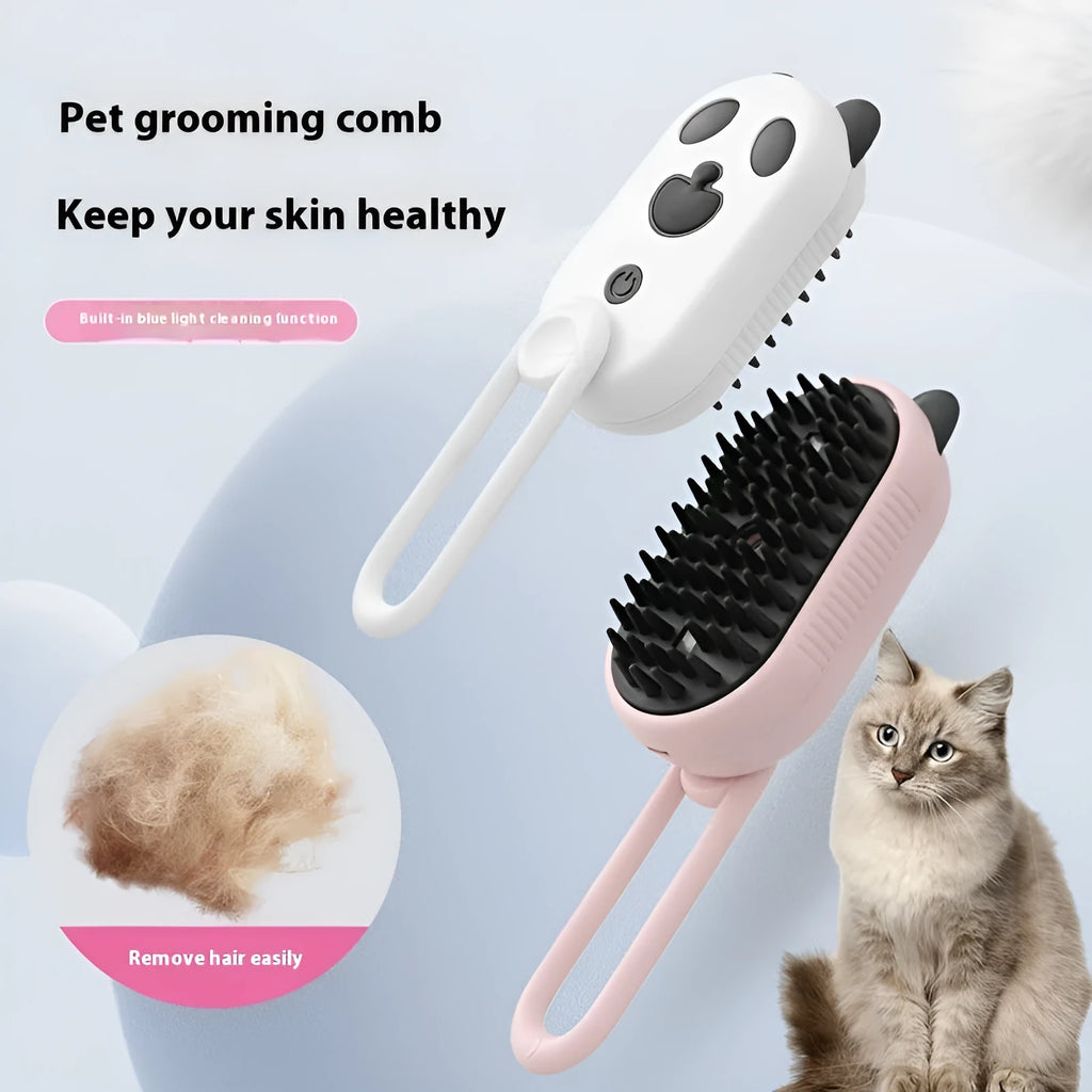 Avocado green pet spray brush with rotating comb head and removable essence bottle for detangling