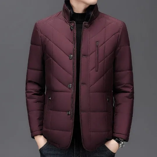 Men's solid colour winter short coat with cotton-padded insulation and side seam pockets
