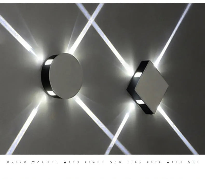 Square and round LED wall light with aluminium body and iron lampshade in 141x141x45mm dimensions