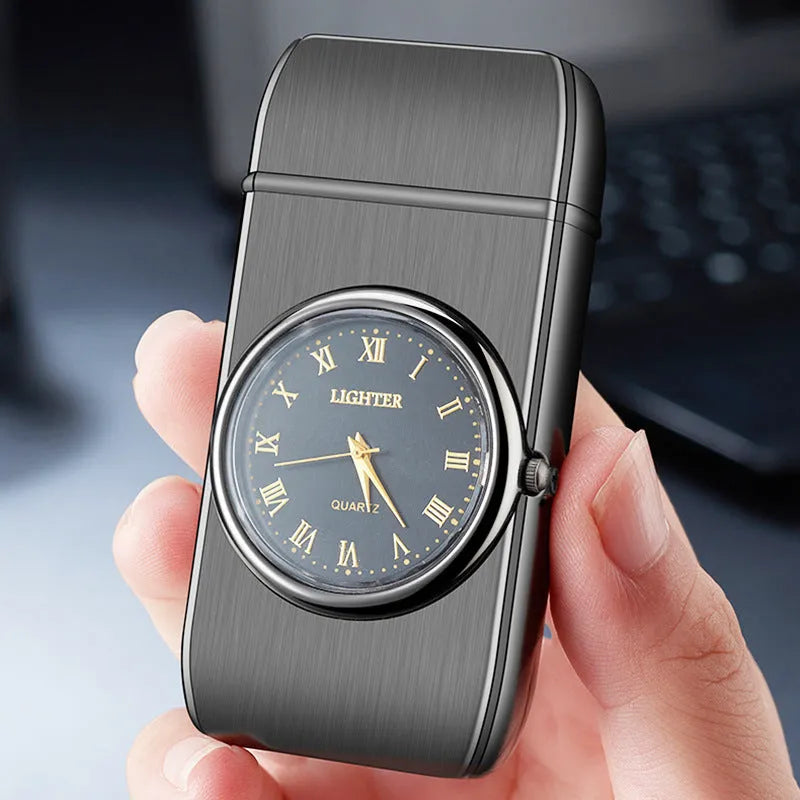 Metal electronic watch cigarette lighter with LED lamp in multiple finish options
